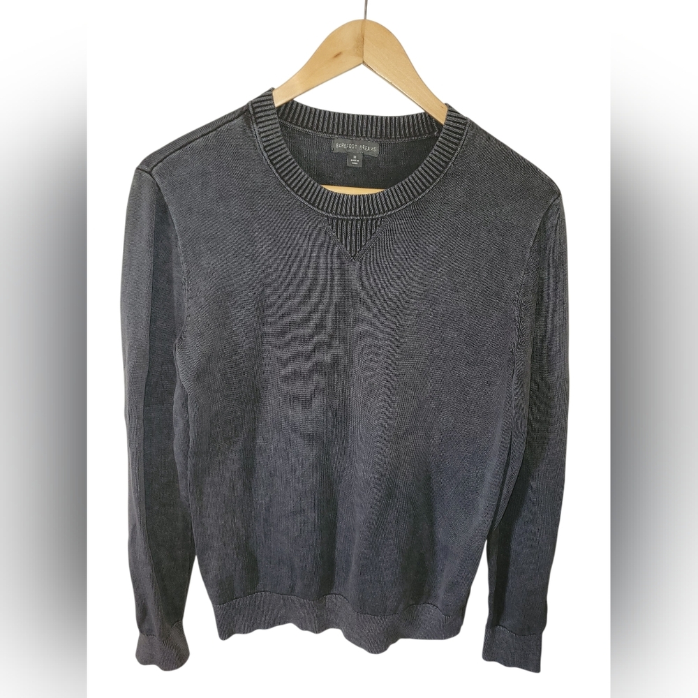 Barefoot Dreams Pullover Sweater Mens Medium Unbleached Faded Black Gray Cotton